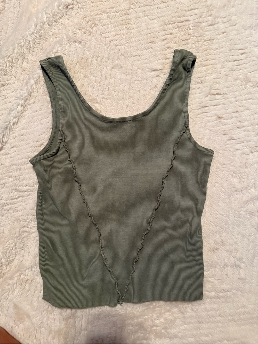 Gilded Intent Olive Green Ribbed Tank with Raw-Seam Detail